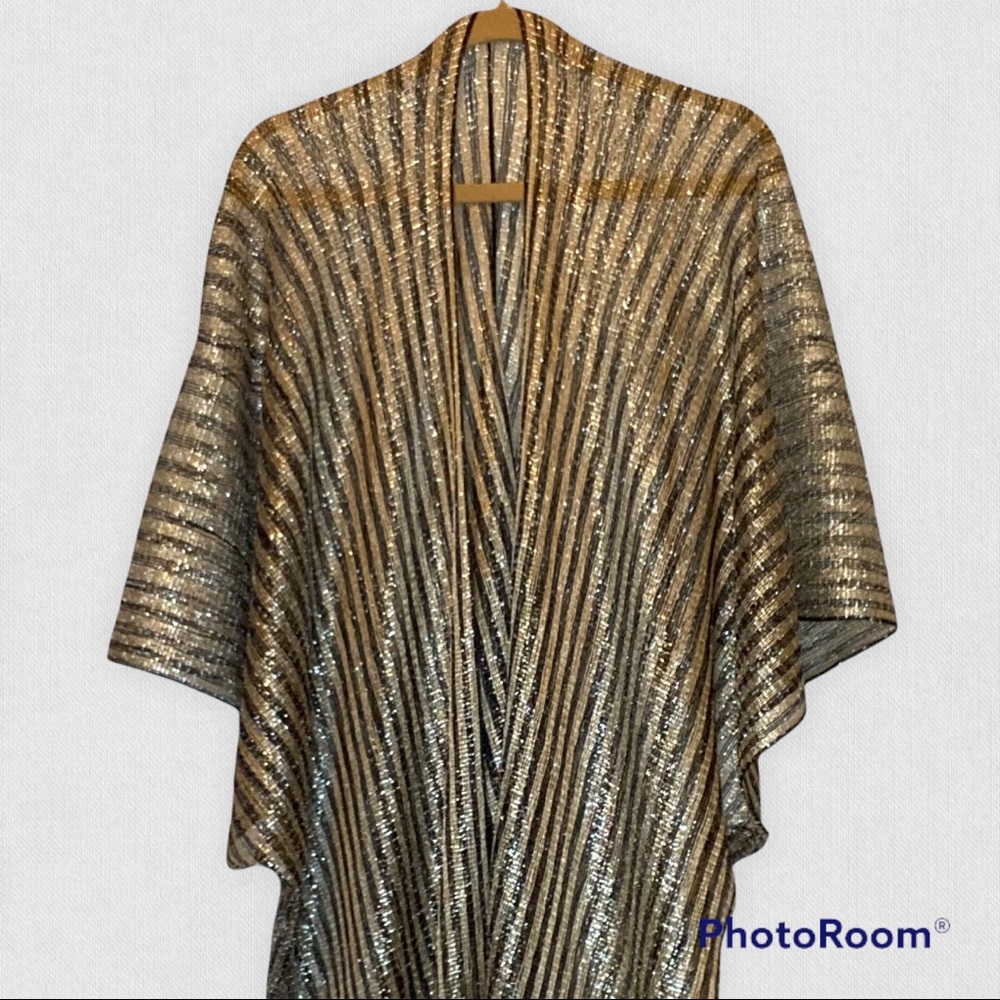 NWT Metallic Gold and Black Striped Kimono Shawl